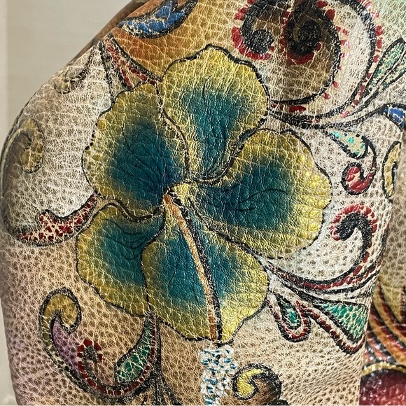 Anuschka Peacock Feather Women's Shoulder hobo Bag. Leather. Pre-owned-flaws - Picture 5 of 15